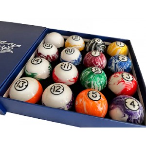 CHAMPION MARBLE POOL BALLS SET ( BLACK RIMMED MARBLE) COMPLETE 16 BALL SET